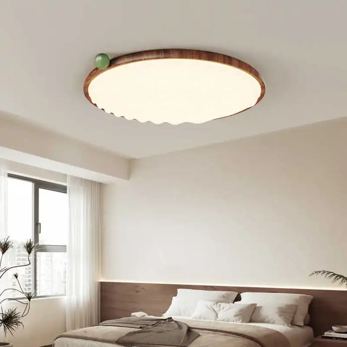 Plafonnier LED en bois, coloris vert ou argenté, tailles S ou M, vert