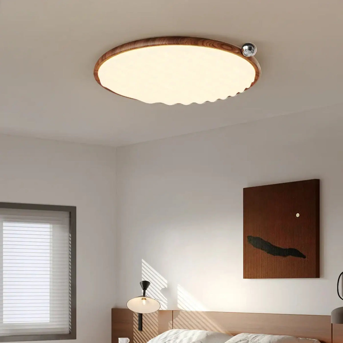 Plafonnier LED en bois, coloris vert ou argenté, tailles S ou M