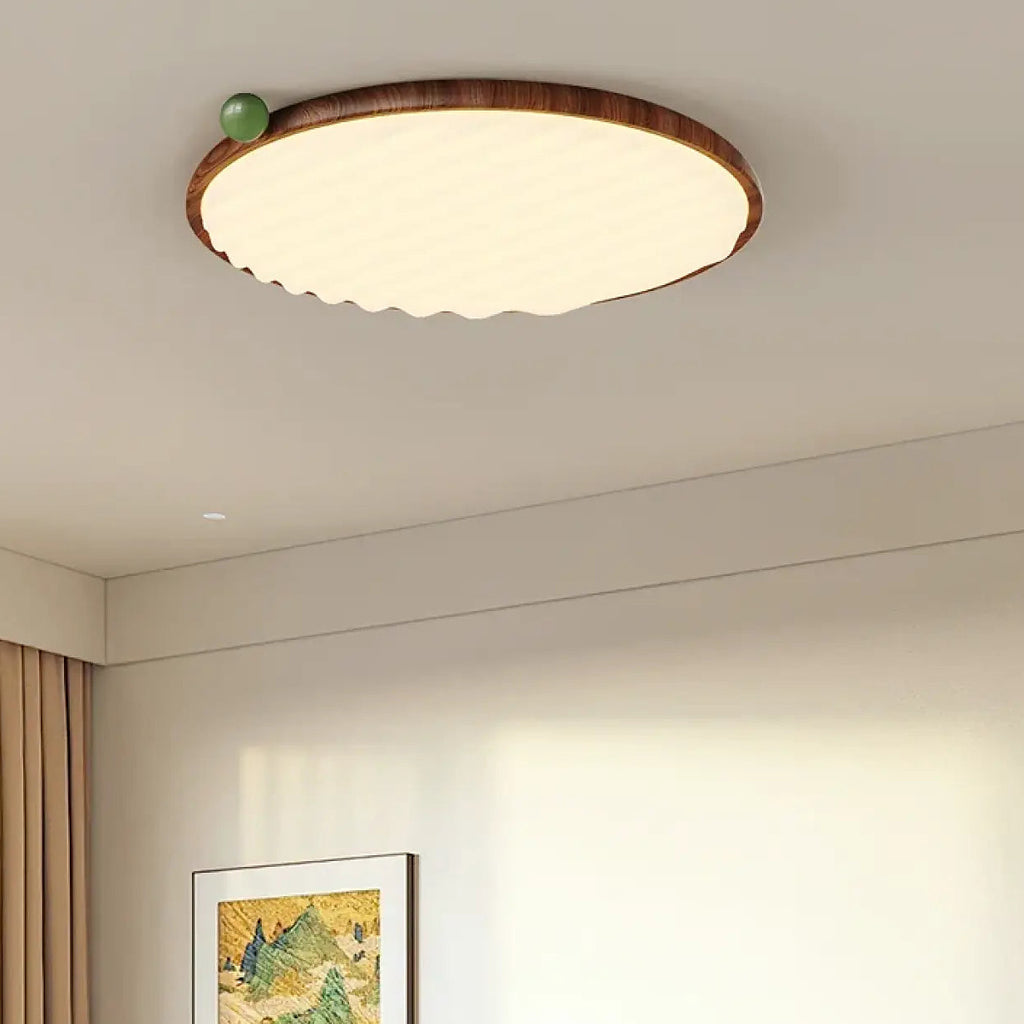Plafonnier LED en bois, coloris vert ou argenté, tailles S ou M