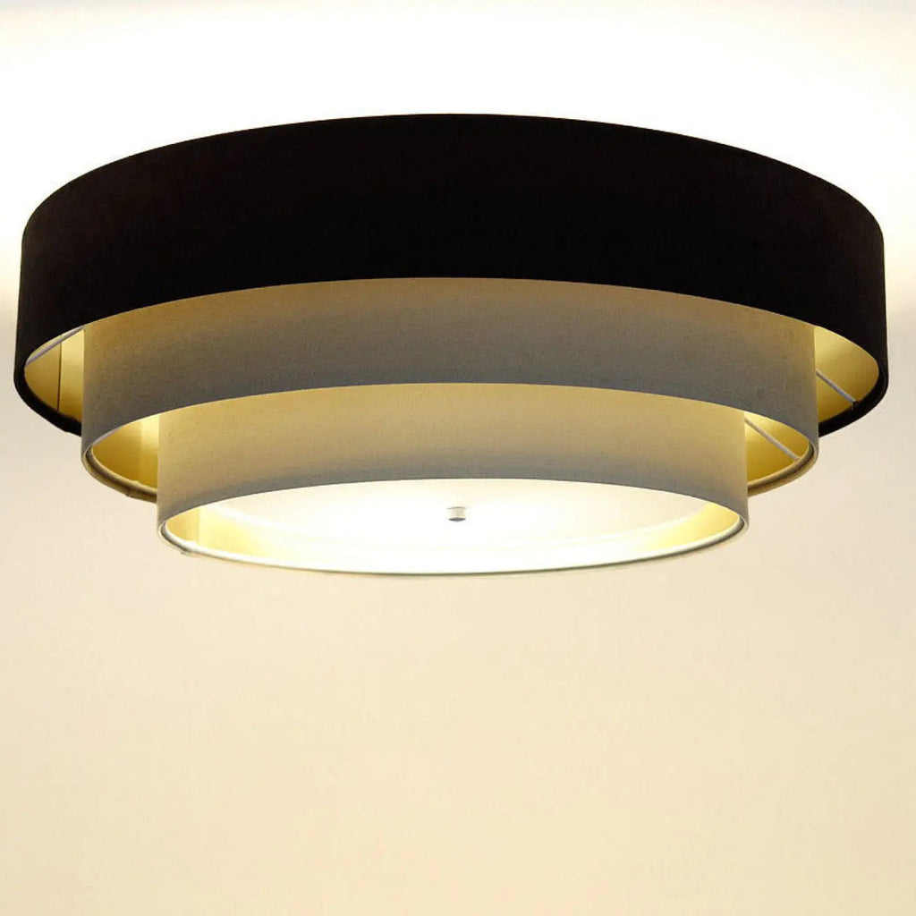 Plafonnier en velours marron et beige, intérieur doré, 60 cm
