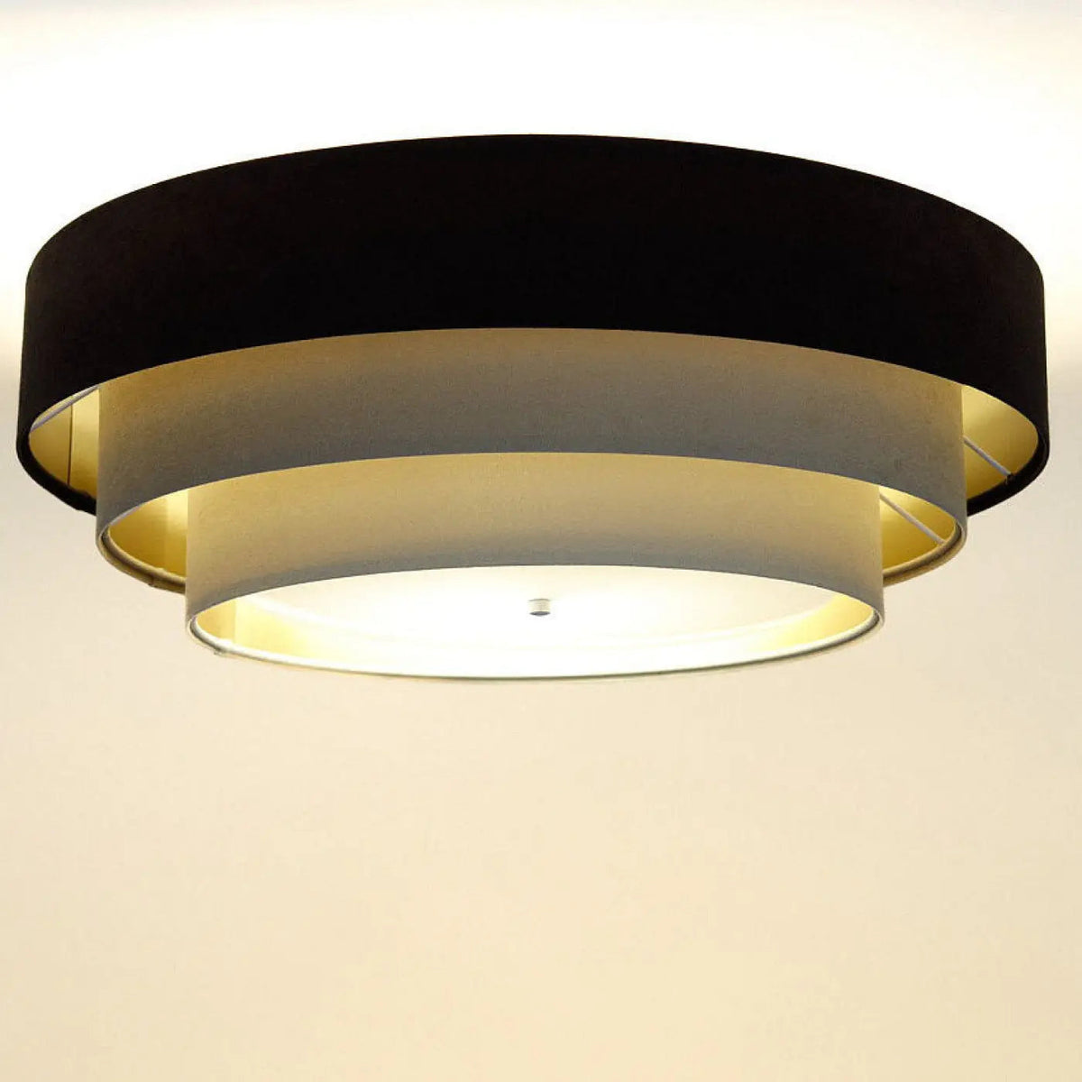 Plafonnier en velours marron et beige, intérieur doré, 60 cm