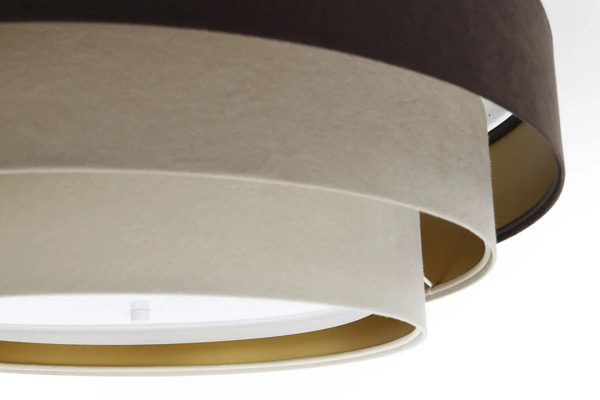 Plafonnier en velours marron et beige, intérieur doré, 60 cm