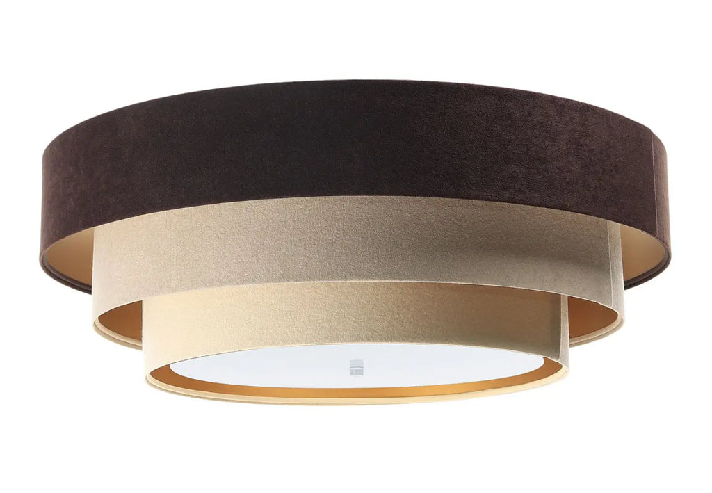 Plafonnier en velours marron et beige, intérieur doré, 60 cm