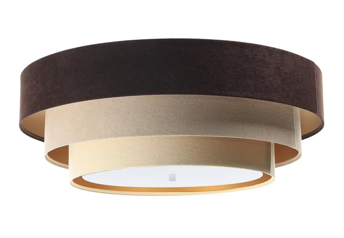 Plafonnier en velours marron et beige, intérieur doré, 60 cm