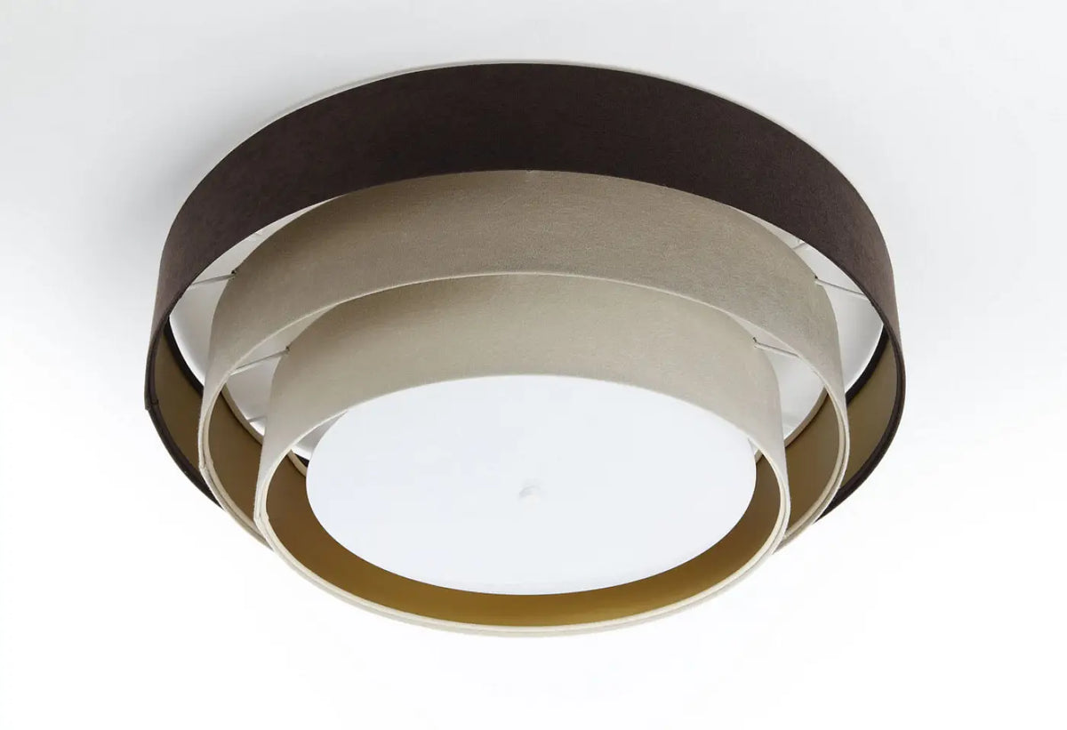 Plafonnier en velours marron et beige, intérieur doré, 60 cm