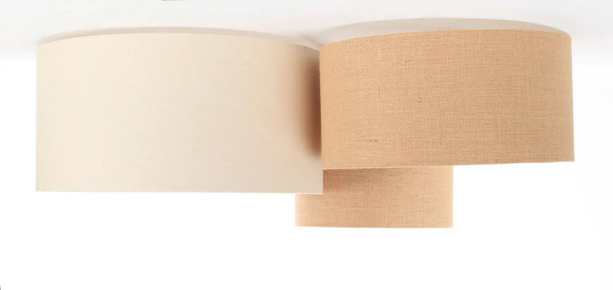Plafonnier 3 abat-jour en tissu crème et beige