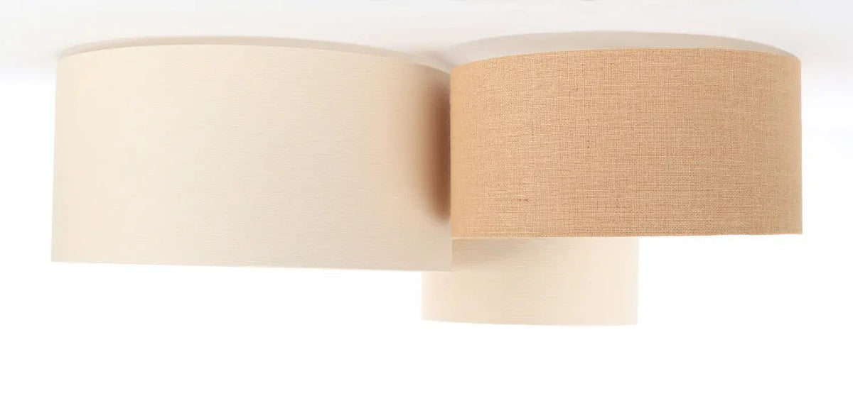 Plafonnier 3 abat-jour en tissu blanc crème, beige et écru
