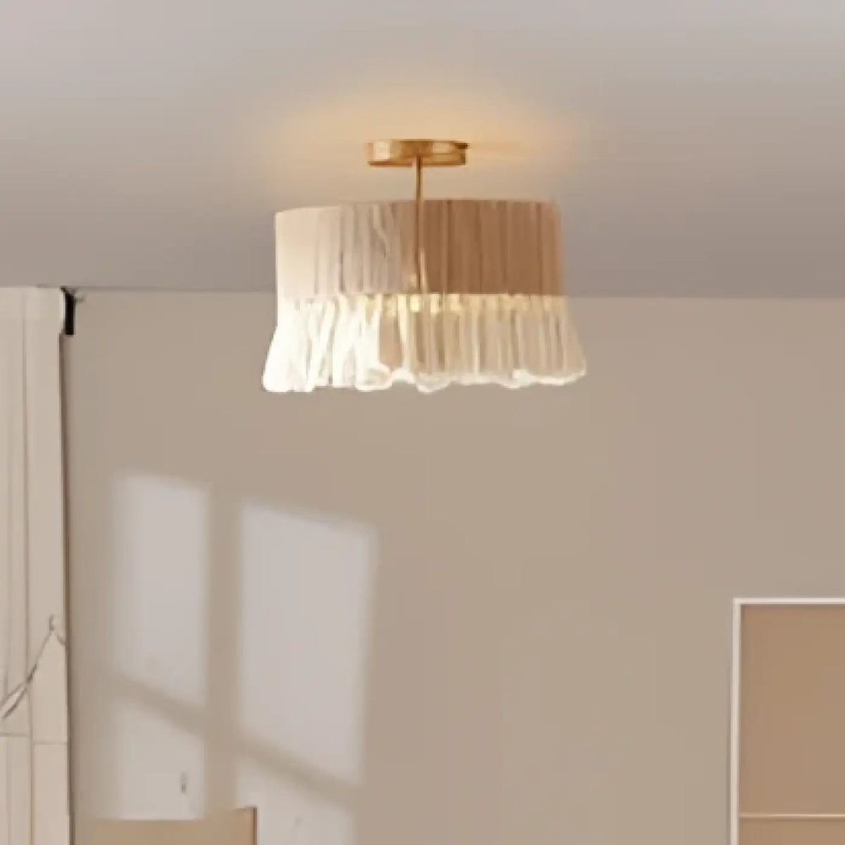 Plafonnier bohème en tissu naturel à franges, tailles S à XL