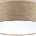 Plafonnier rond en tissu aspect bois clair, 50 cm