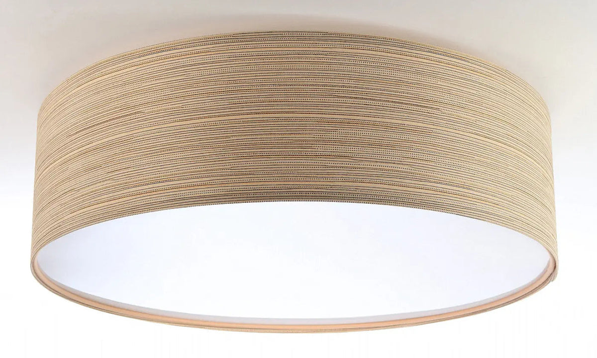 Plafonnier rond en tissu aspect bois clair, 50 cm