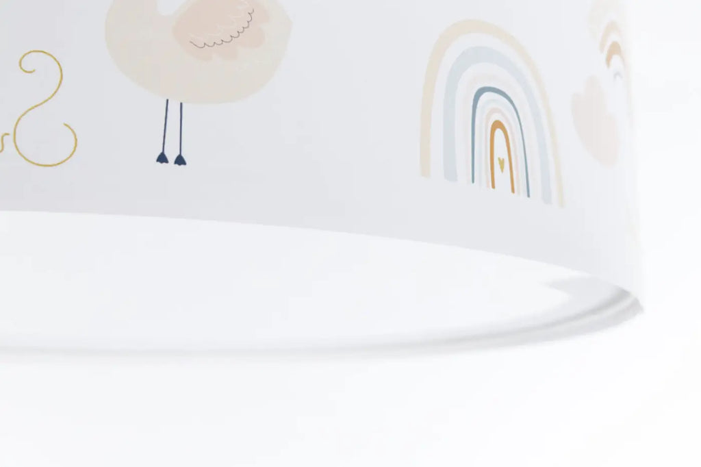 Plafonnier enfant blanc, arcs-en-ciel et nuages orange clair