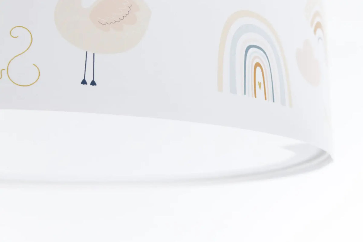 Plafonnier enfant blanc, arcs-en-ciel et nuages orange clair