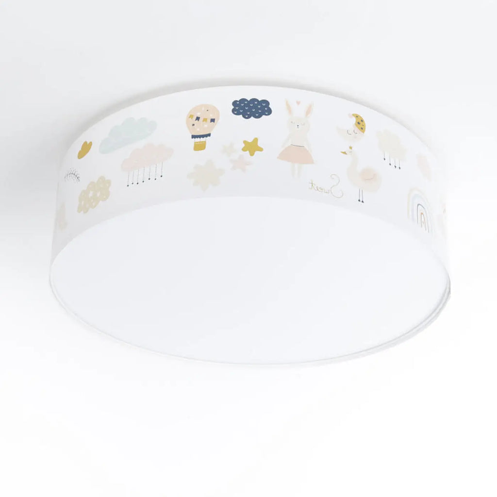 Plafonnier enfant blanc, arcs-en-ciel et nuages orange clair
