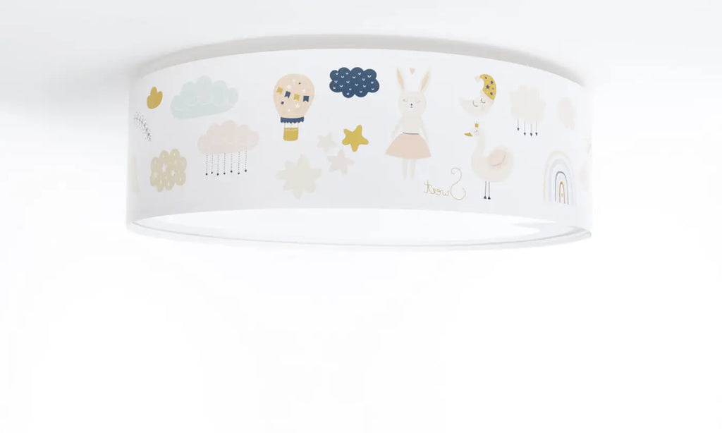 Plafonnier enfant blanc, arcs-en-ciel et nuages orange clair