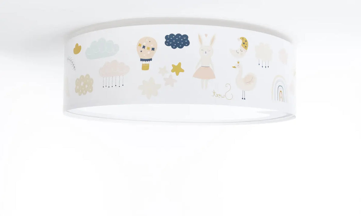 Plafonnier enfant blanc, arcs-en-ciel et nuages orange clair