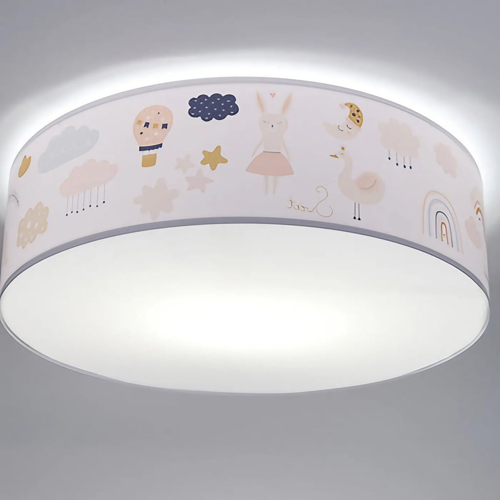 Plafonnier enfant blanc, arcs-en-ciel et nuages orange clair