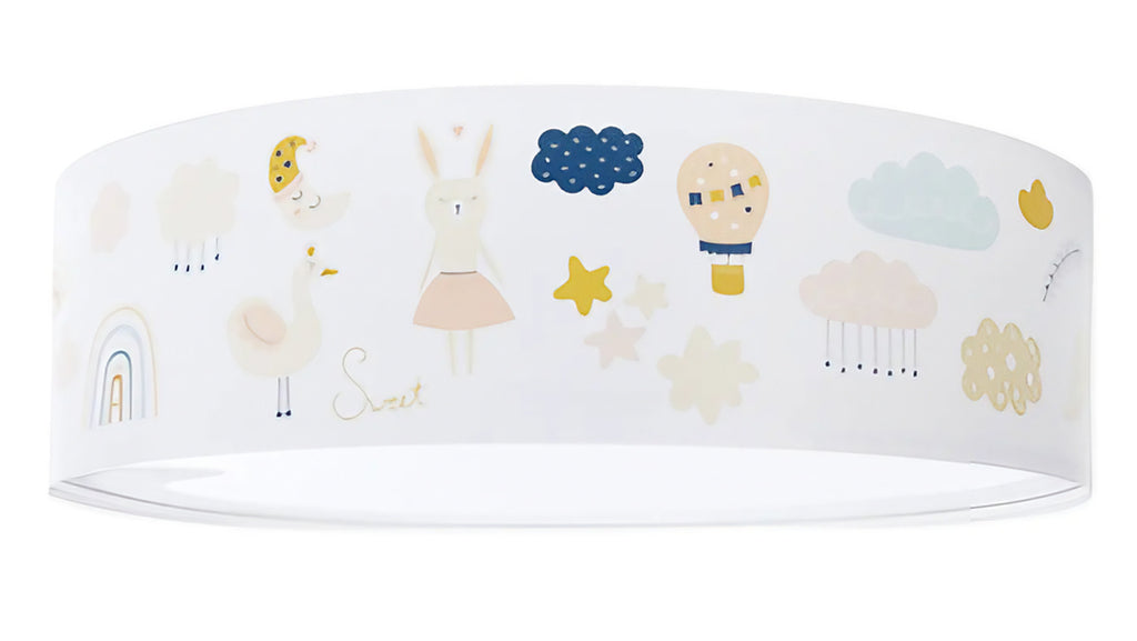 Plafonnier enfant blanc, arcs-en-ciel et nuages orange clair