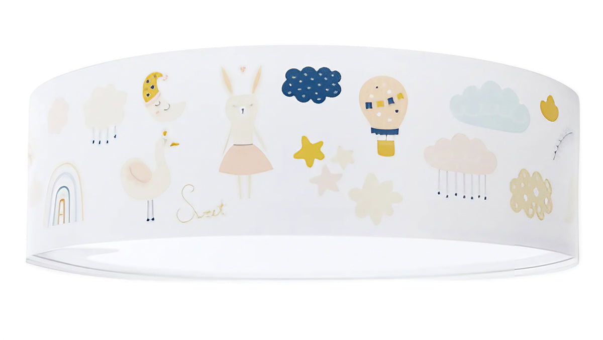 Plafonnier enfant blanc, arcs-en-ciel et nuages orange clair