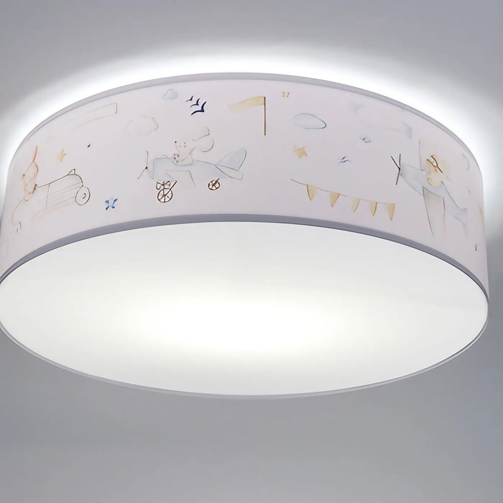 Plafonnier enfant blanc, thème voyage et petits avions bleu pastel