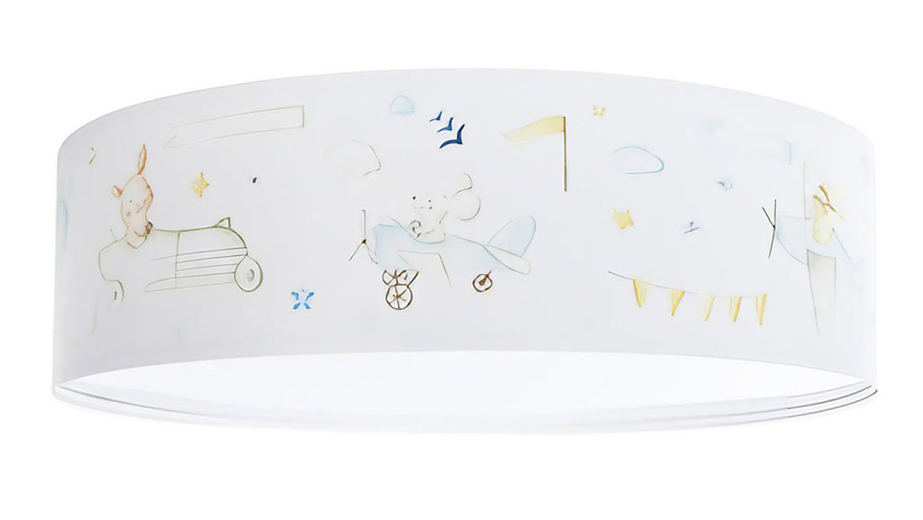 Plafonnier enfant blanc, thème voyage et petits avions bleu pastel