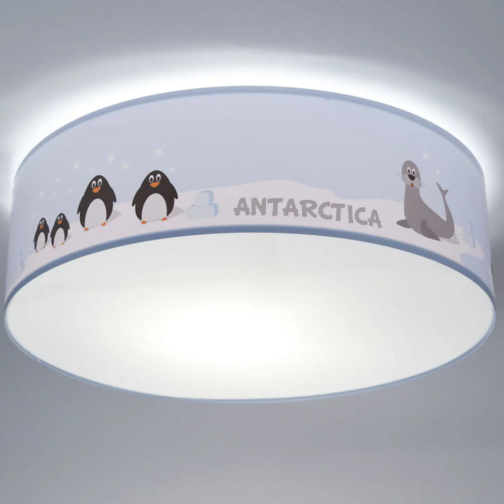 Plafonnier enfant rond bleu clair, famille de pingouins