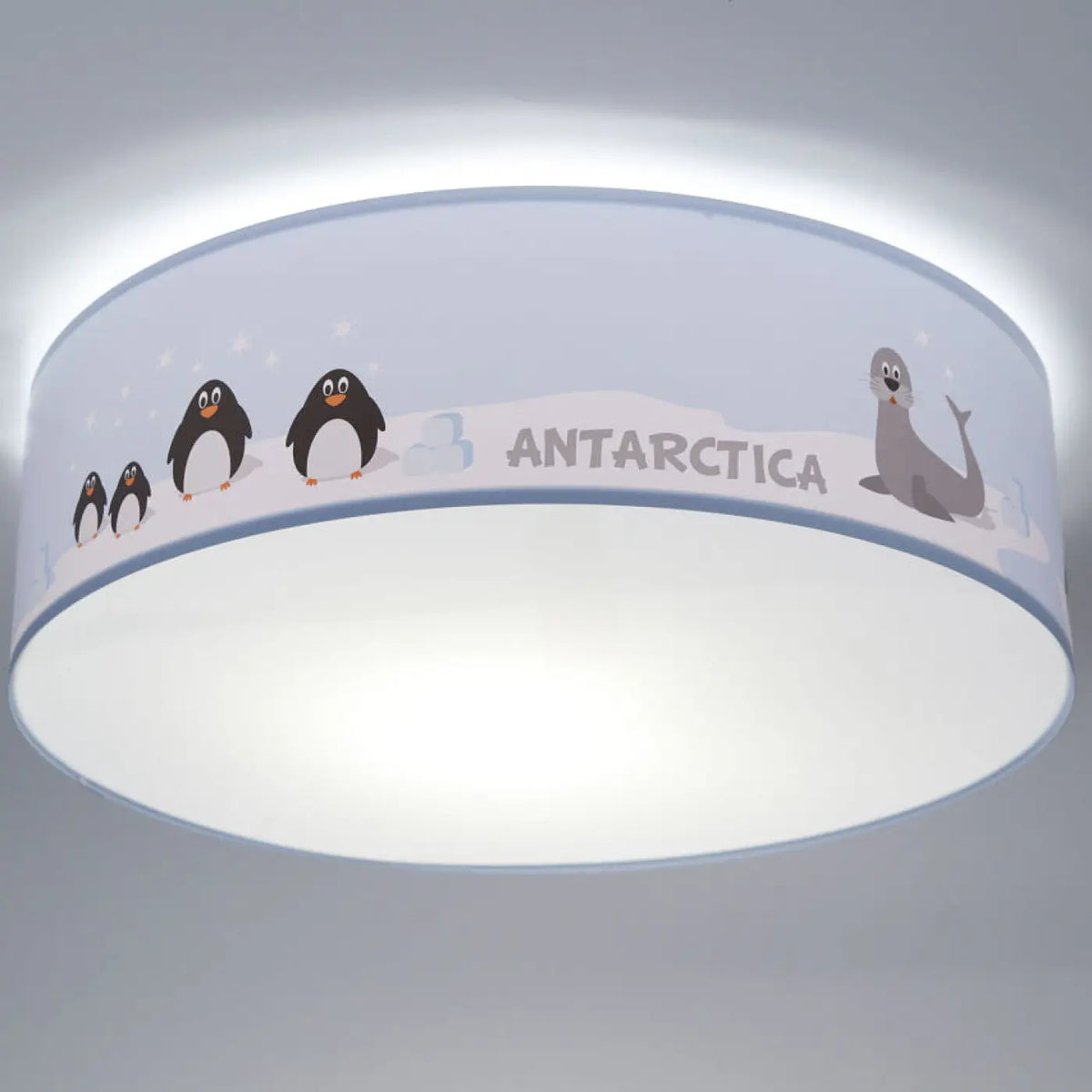 Plafonnier enfant rond bleu clair, famille de pingouins