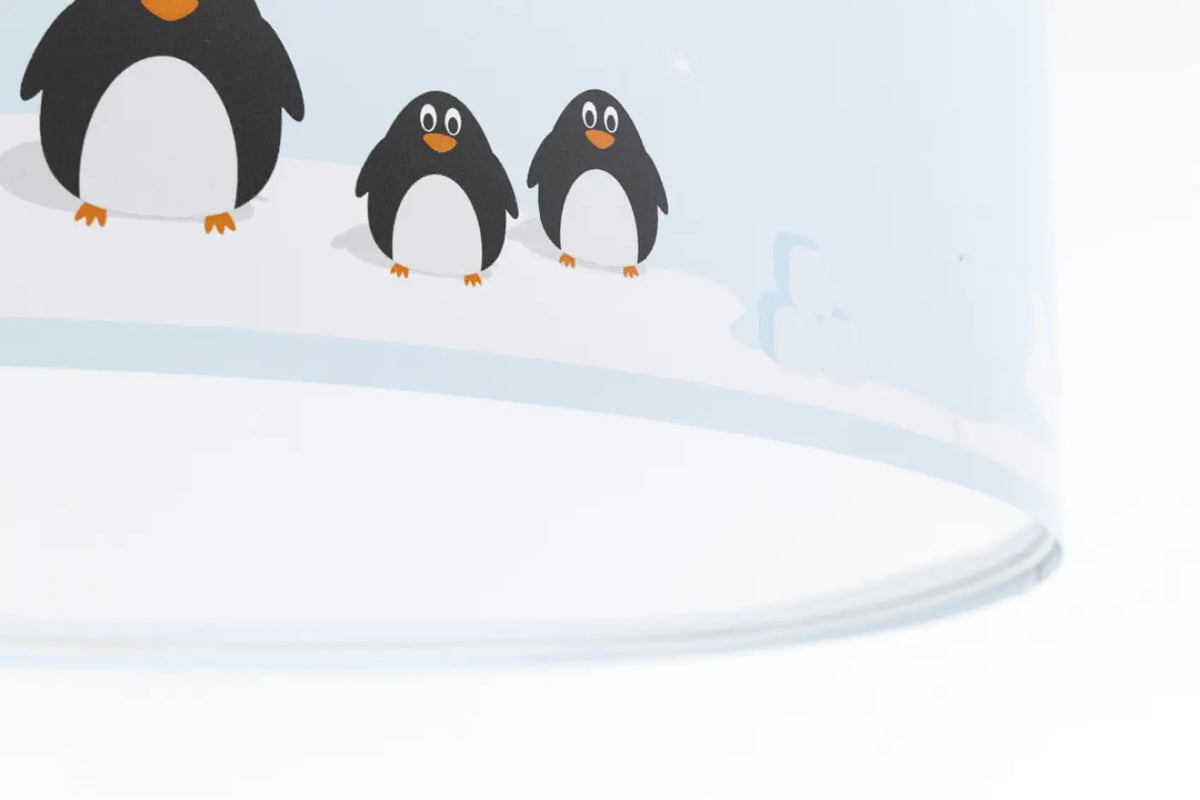 Plafonnier enfant rond bleu clair, famille de pingouins