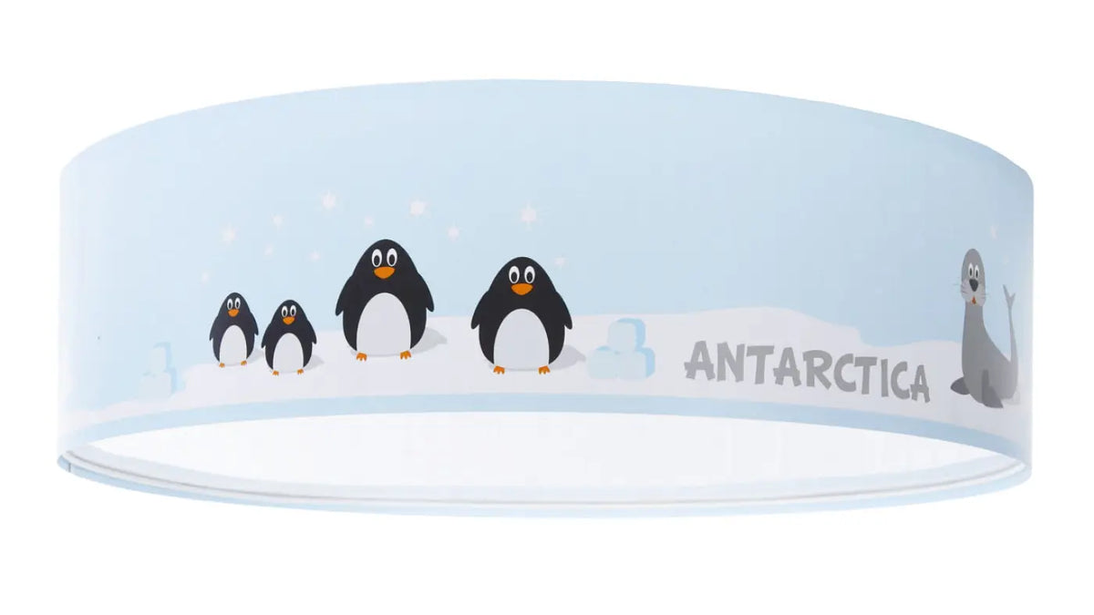 Plafonnier enfant rond bleu clair, famille de pingouins