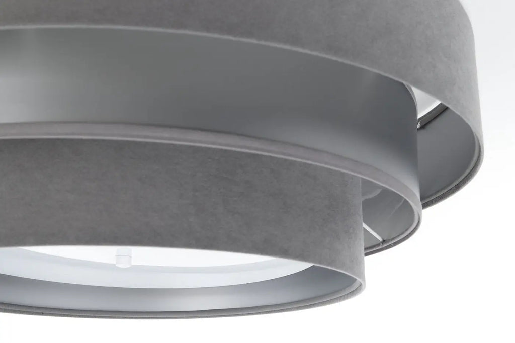 Plafonnier rond en tissu gris et argent, trois cercles, 60 cm