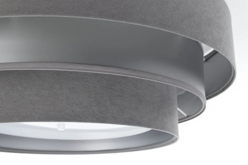 Plafonnier rond en tissu gris et argent, trois cercles, 60 cm