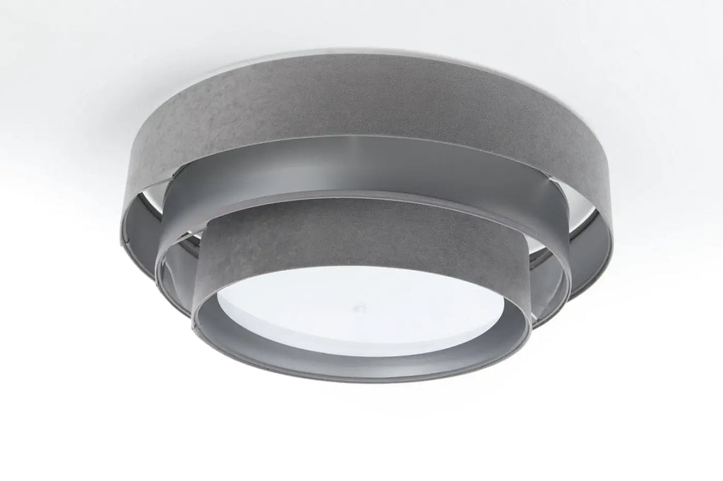 Plafonnier rond en tissu gris et argent, trois cercles, 60 cm