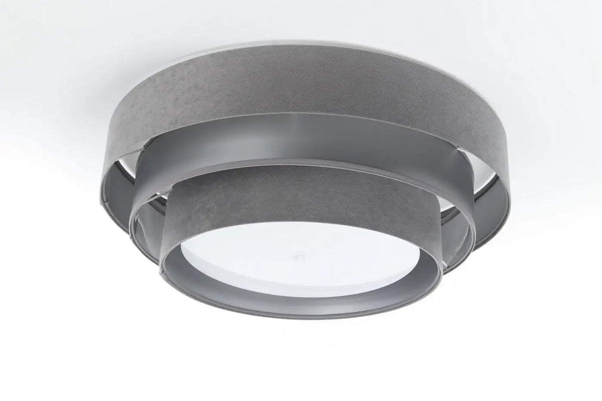 Plafonnier rond en tissu gris et argent, trois cercles, 60 cm