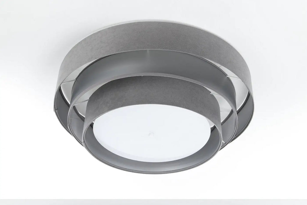 Plafonnier rond en tissu gris et argent, trois cercles, 60 cm
