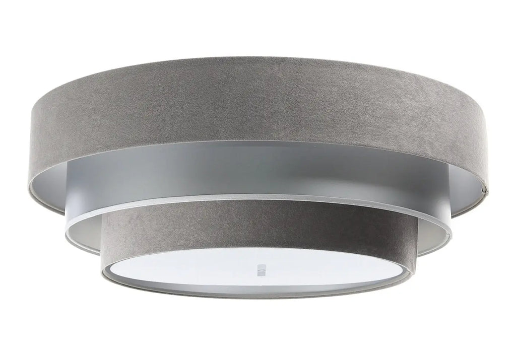 Plafonnier rond en tissu gris et argent, trois cercles, 60 cm