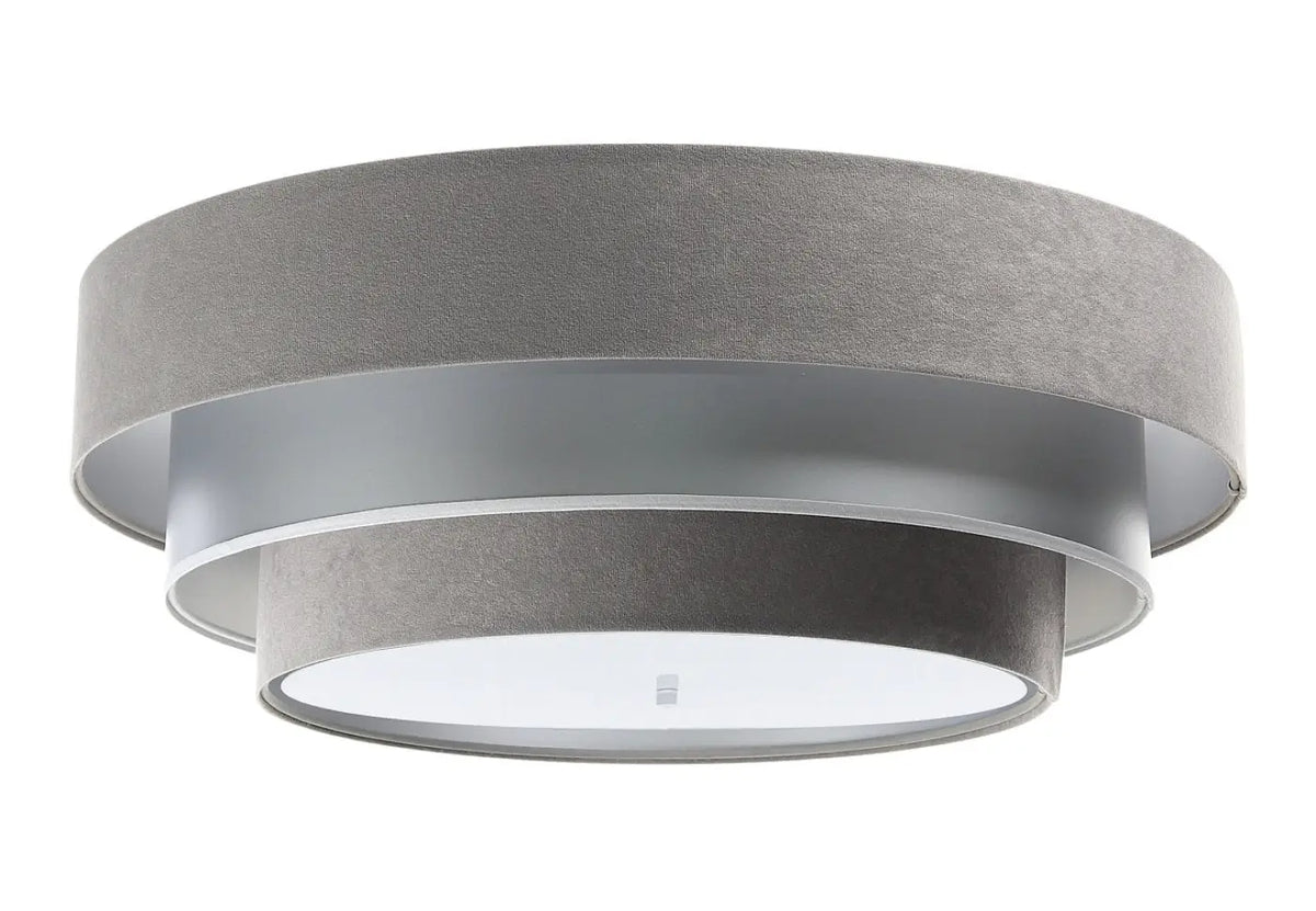 Plafonnier rond en tissu gris et argent, trois cercles, 60 cm