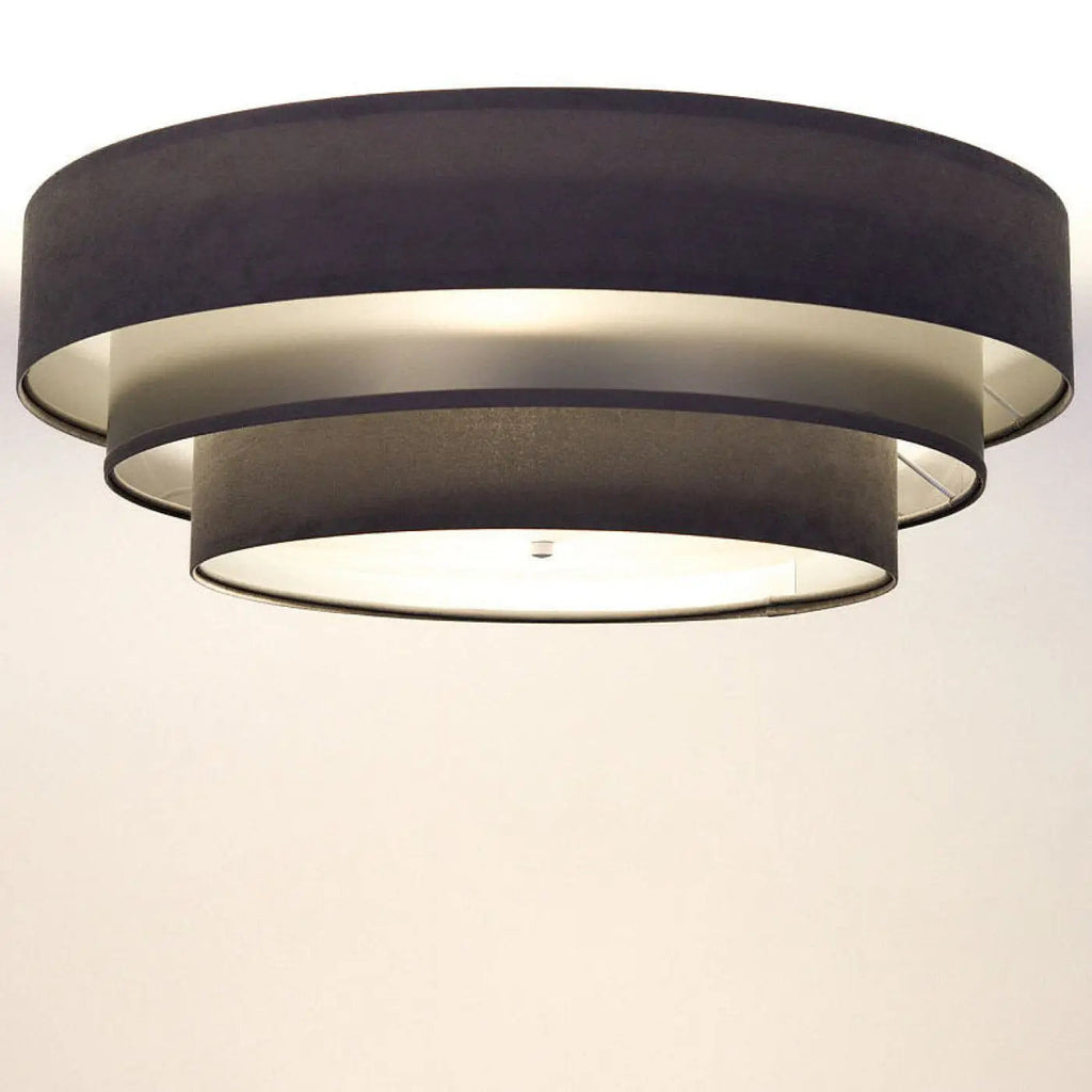 Plafonnier rond en tissu gris et argent, trois cercles, 60 cm