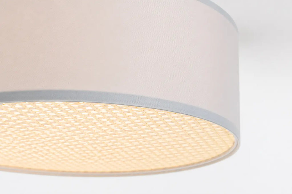 Plafonnier tissu gris clair à diffuseur en rotin, 40 à 70 cm