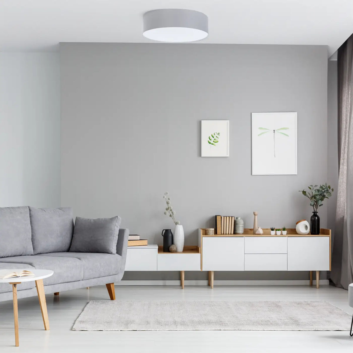 Plafonnier cylindre en tissu gris platine, quatre diamètres
