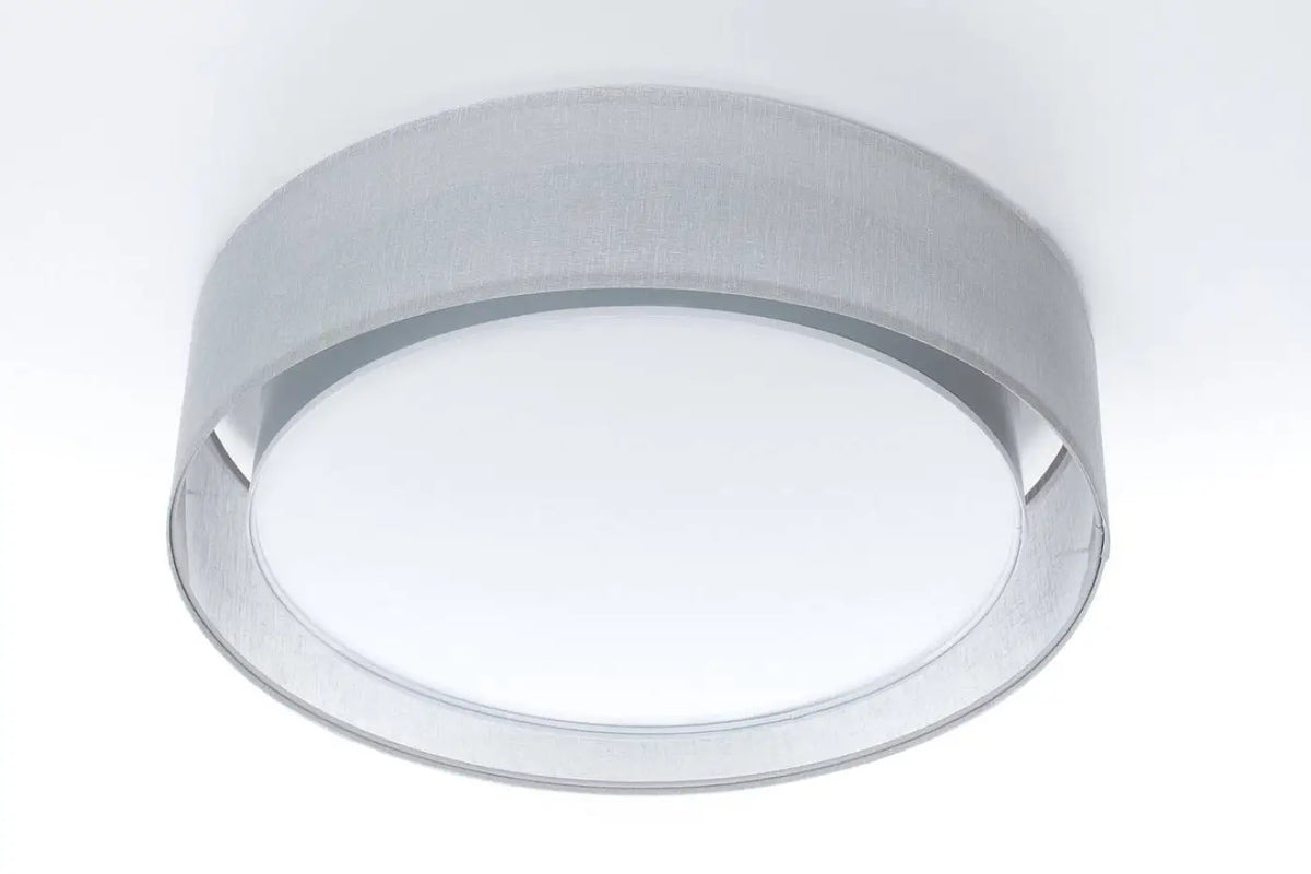 Plafonnier rond en tissu gris platine, 50 ou 60 cm