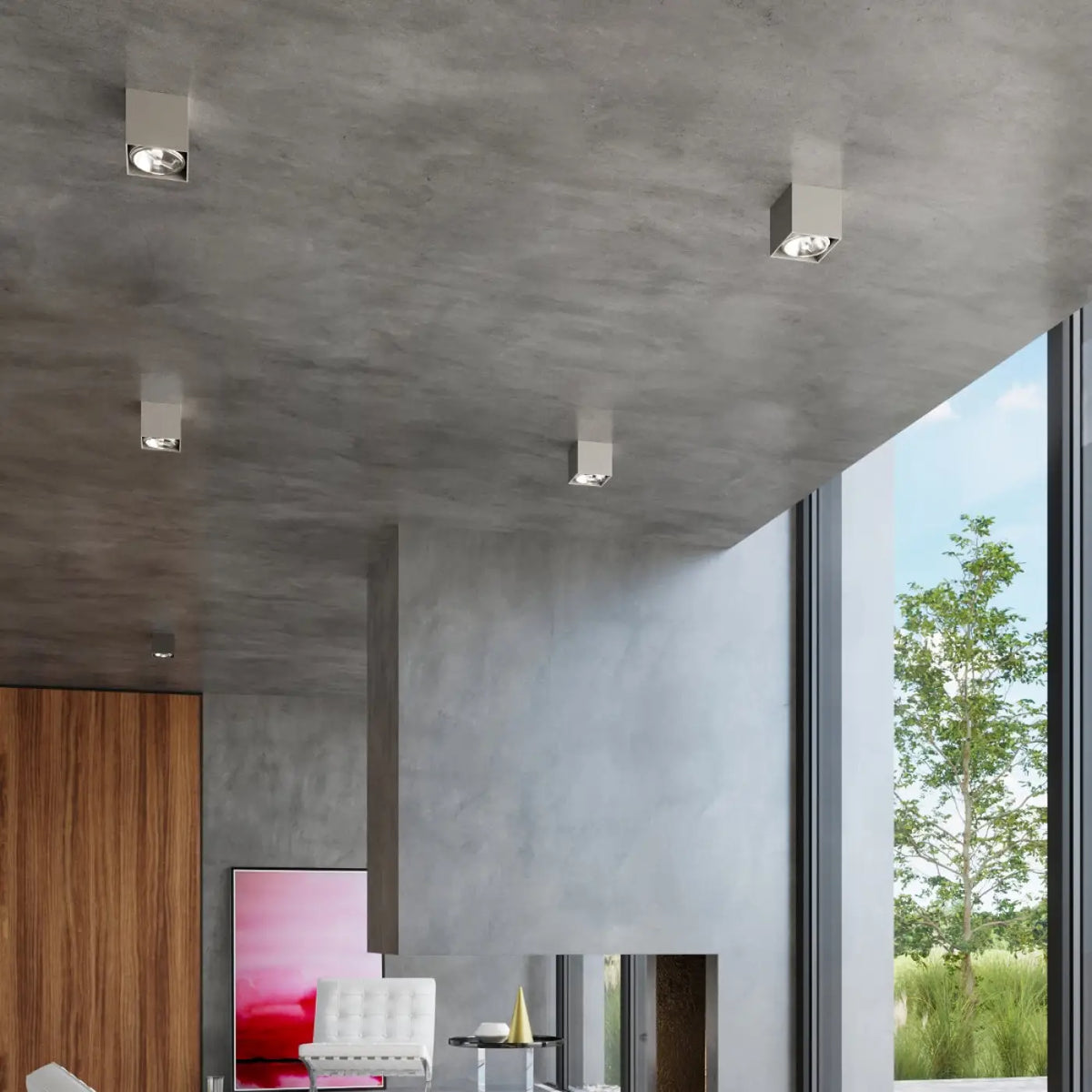 Plafonnier spot cube en aluminium gris, en saillie, GU10