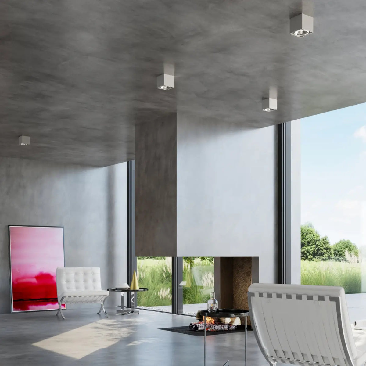 Plafonnier spot cube en aluminium gris, en saillie, GU10