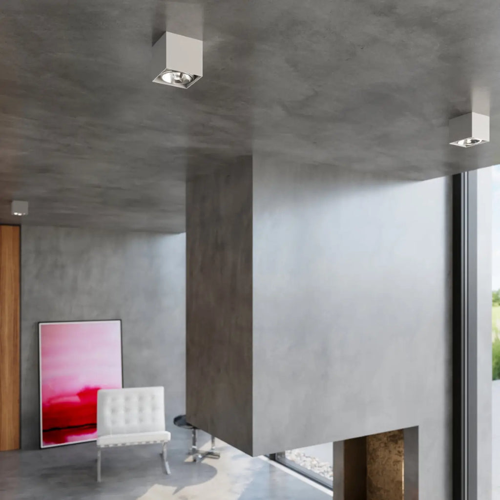 Plafonnier spot cube en aluminium gris, en saillie, GU10