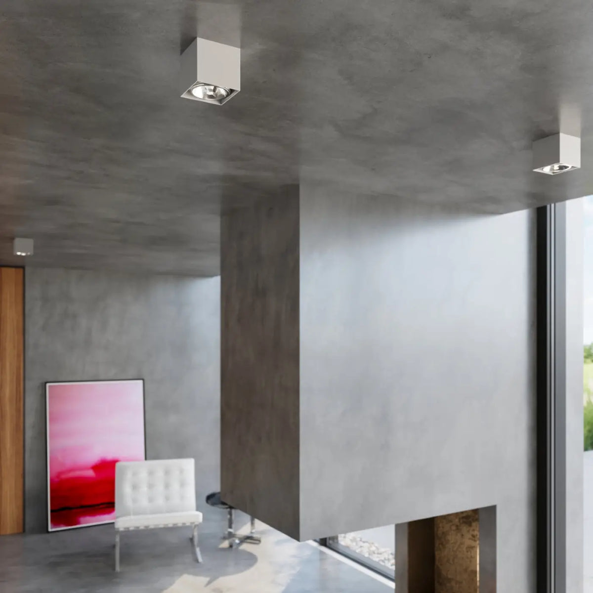 Plafonnier spot cube en aluminium gris, en saillie, GU10