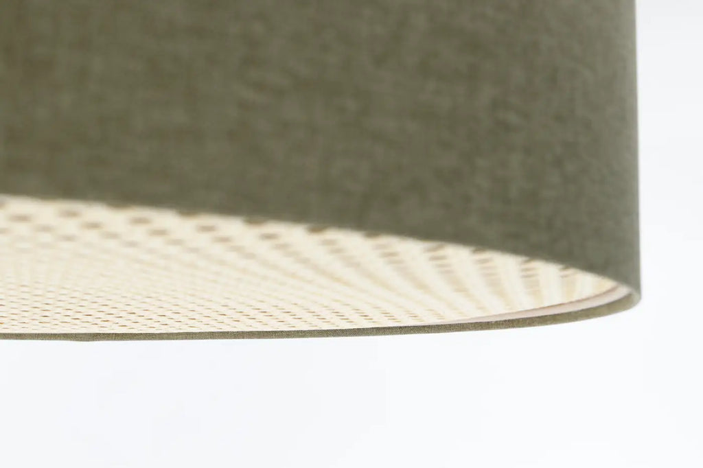 Plafonnier tissu gris vert à bande de rotin, de 40 à 70 cm