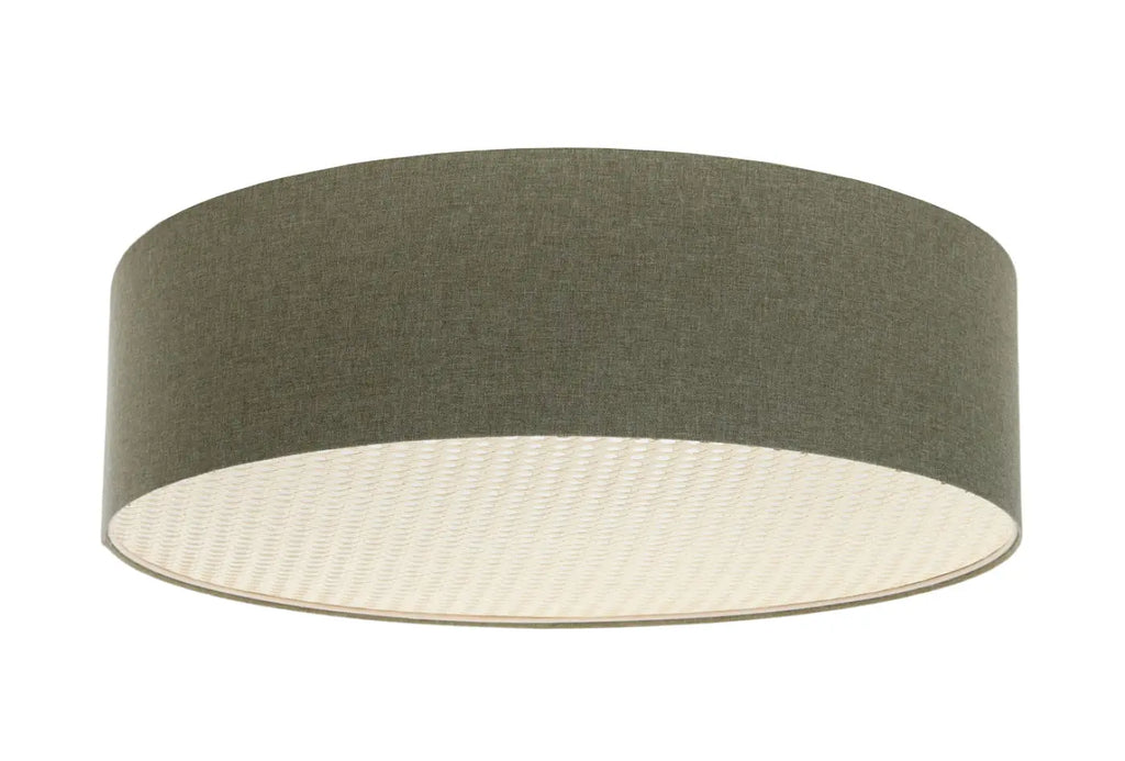Plafonnier tissu gris vert à bande de rotin, de 40 à 70 cm