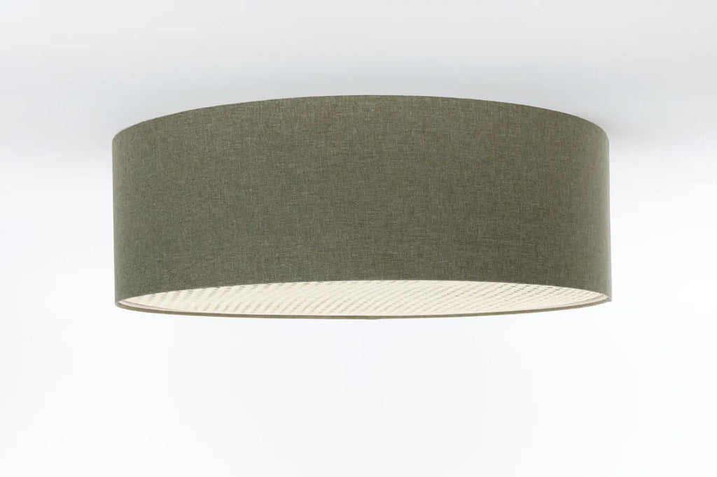 Plafonnier tissu gris vert à bande de rotin, de 40 à 70 cm