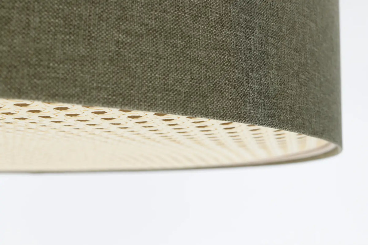 Plafonnier tissu gris vert à bande de rotin, de 40 à 70 cm