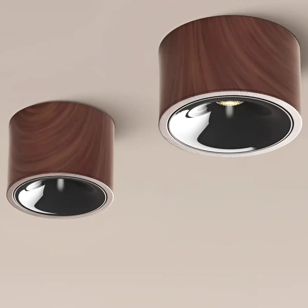 Plafonnier LED finition bois et chrome, tailles S à XL