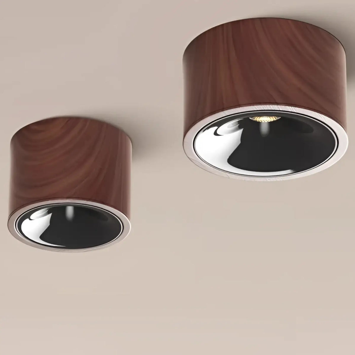 Plafonnier LED finition bois et chrome, tailles S à XL
