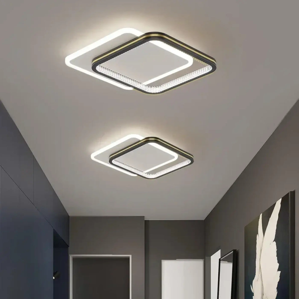 Plafonnier LED rond ou carré, simple ou double, noir ou doré, noir